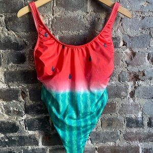 Watermelon-Print One-Piece Swimsuit in Red and Green